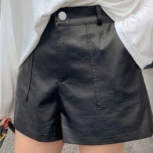 High Waist Black Leather Shorts for Women